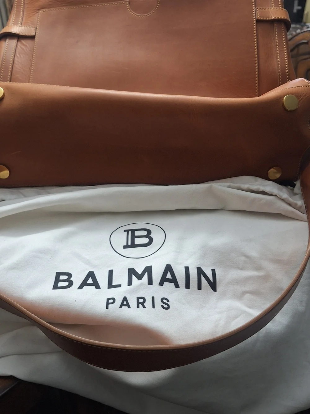 Balmain Paris Men's Tan Leather Satchel Bag